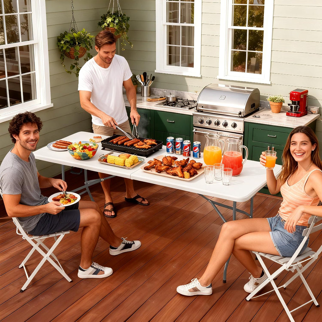 6FT Folding Table | White | Portable Plastic Table