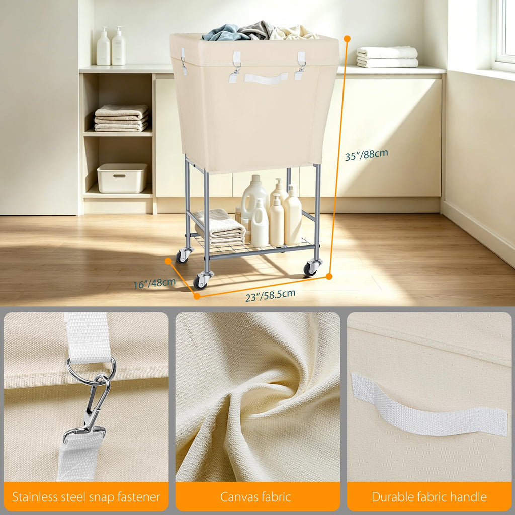 2-Tier Rolling Laundry Hamper with Wheels, 110L Clothes Basket