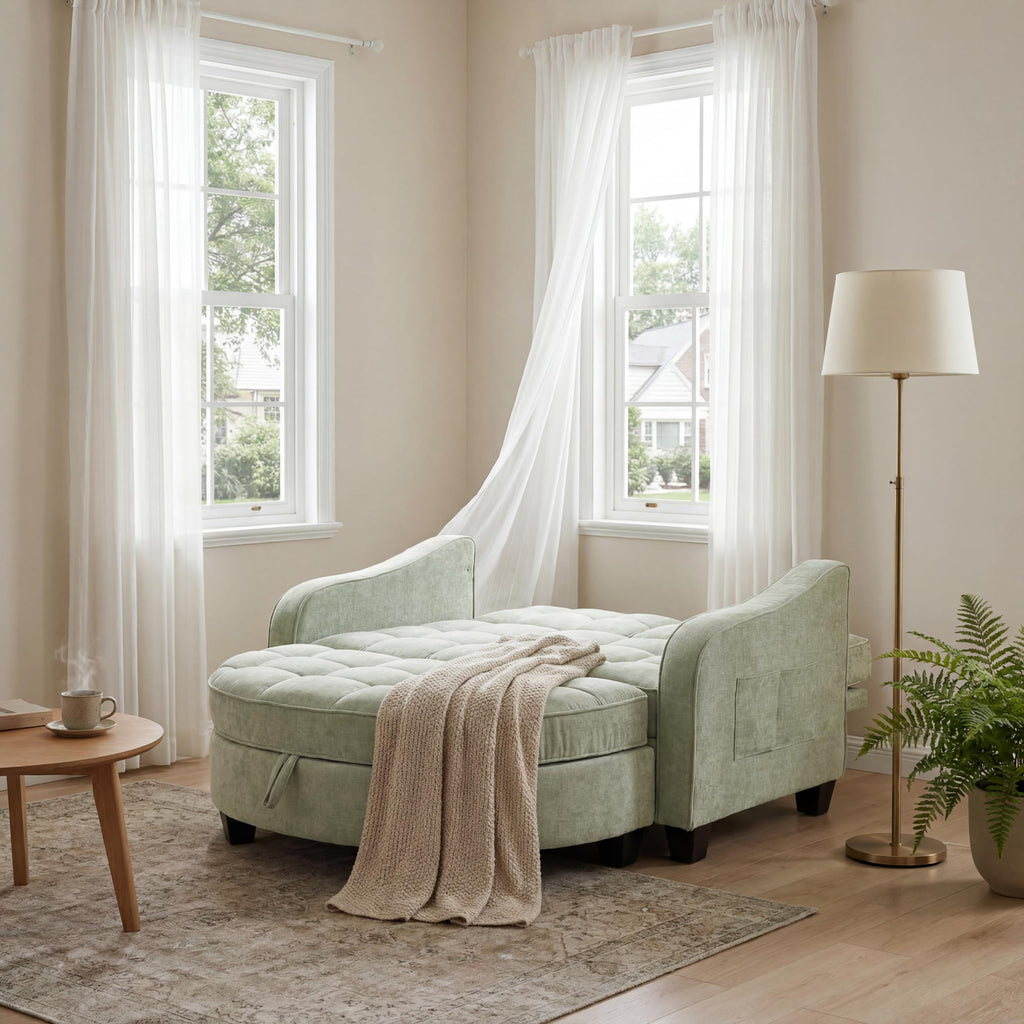 Chenille Tufted Loveseat Sofa and Ottoman Set