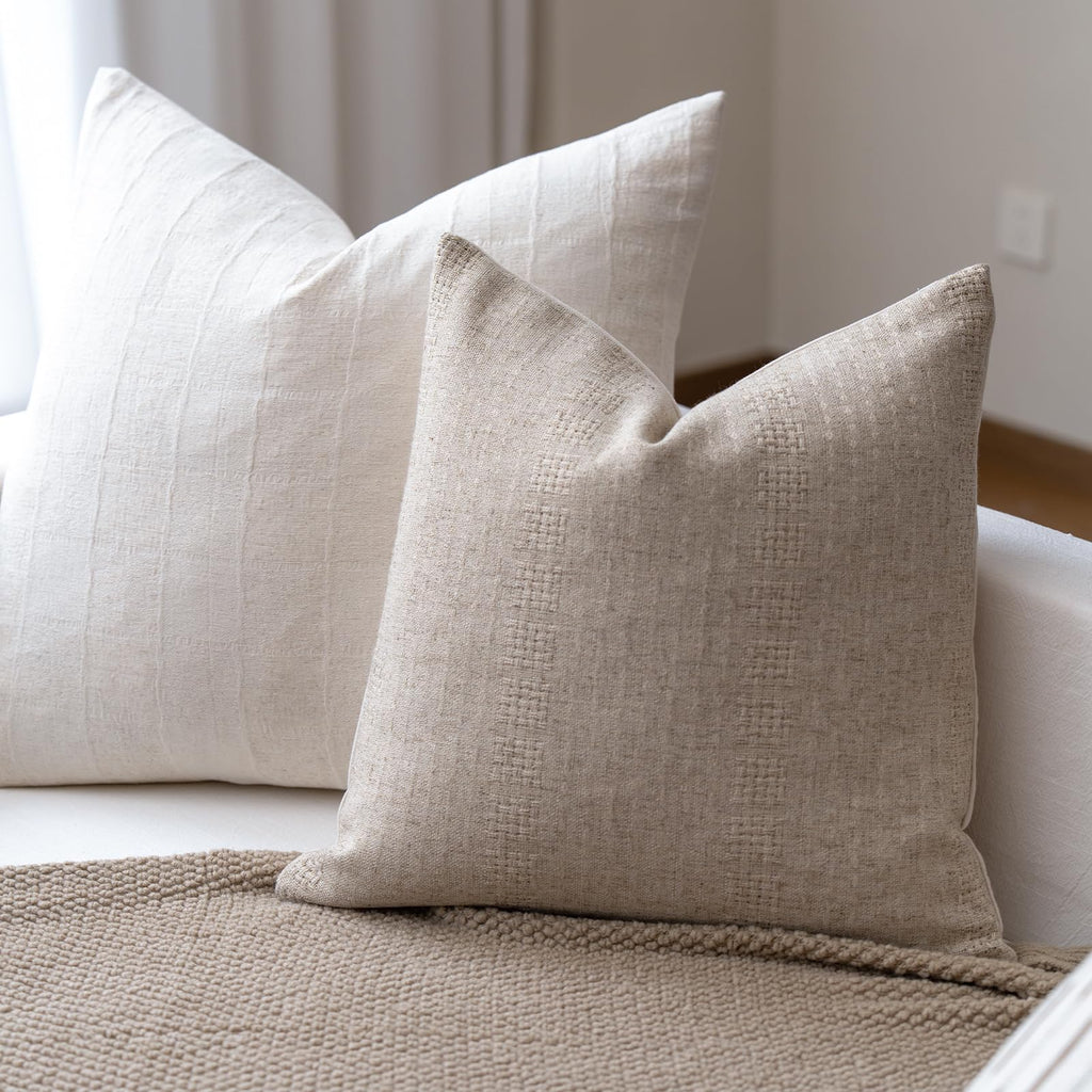 Decorative Neutral Throw Pillow Covers 24x24 Farmhouse Pillow Covers Cotton Stripe Cushion Covers Home Decor for Sofa