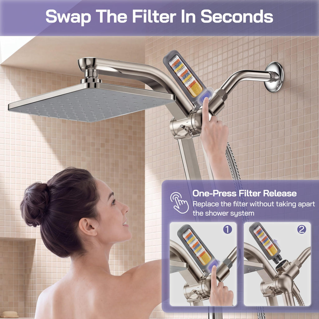 High Pressure Filtered Shower Head with Handheld Combo, Nickel
