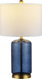 SAFAVIEH Lighting Collection - Novah Modern Blue Glass 26-Inch Table Lamp, LED Bulb Included
