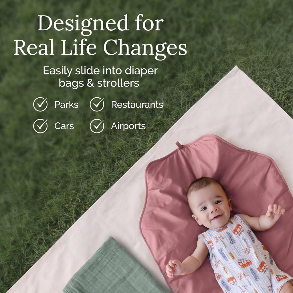 Portable Diaper Changing Pad - Rollable, Portable Changing Pad for Diaper Bag & Travel - OEKO-TEX Cotton Exterior