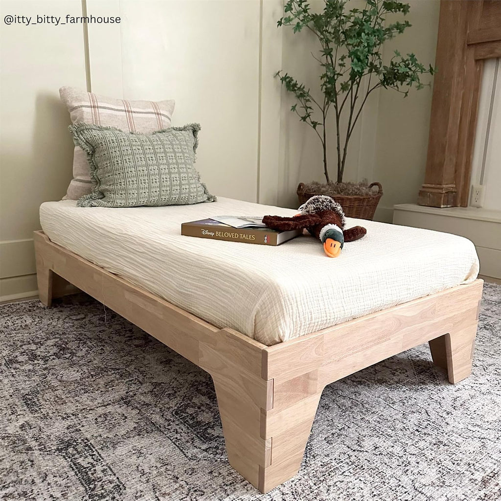 Maverick Montessori Toddler Floor Bed with 2 Heights, Natural Wood Grain