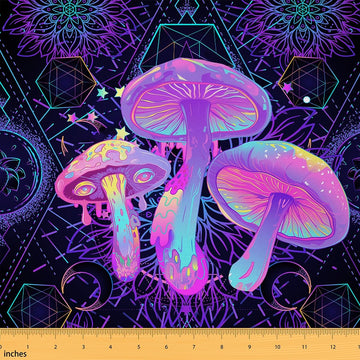 Glowing Mushroom Soft Polyester No Stretch Fabric by The Yard Purple Trippy Exotic Mandala Flower Plant DIY Fabric by