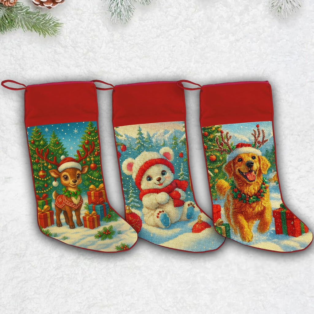 Personalized Needlepoint Christmas Stockings, 2D Plush Angel Stockings with Names, Xmas Stocking for Kids, Holiday
