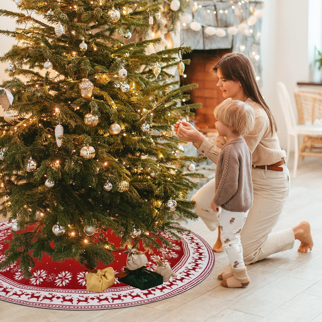 Christmas Tree Skirt Rustic Knit Christmas Tree Mat 36In Red