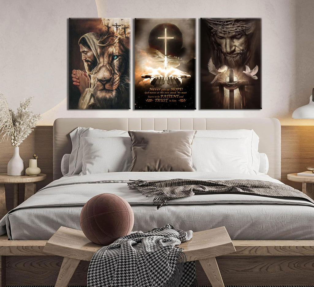 Jesus Lion of Judah Wall Art, Christian Cross Faith Wall Decor, 16x24 in