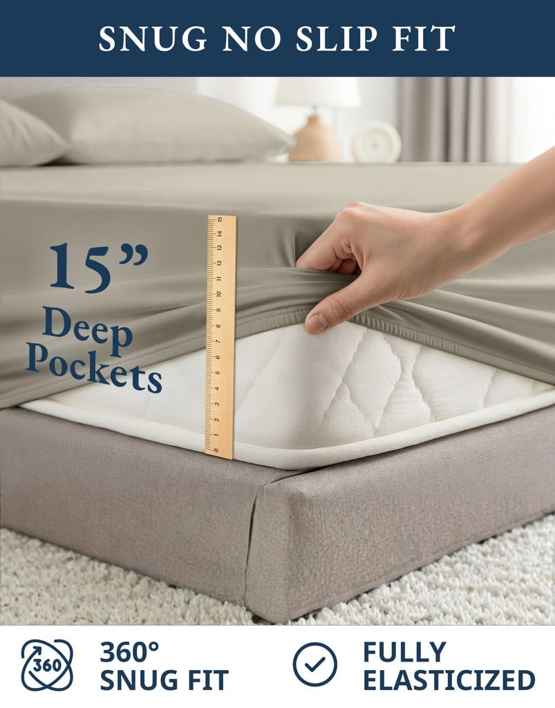 RV Queen Sheets Set - 100% Organic Cotton Camper Sheet Sets 15" Deep Pocket Fitted (Short Silver)