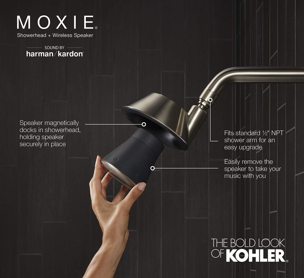 Moxie Showerhead and Waterproof Bluetooth Wireless Speaker, 1.75 gpm - Brushed Nickel