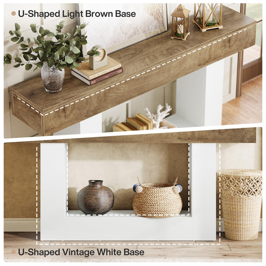 63-Inch Long Console Table, 2-Tier Entryway Table Sofa Table with Storage, Farmhouse Wood Behind Couch Table, Light