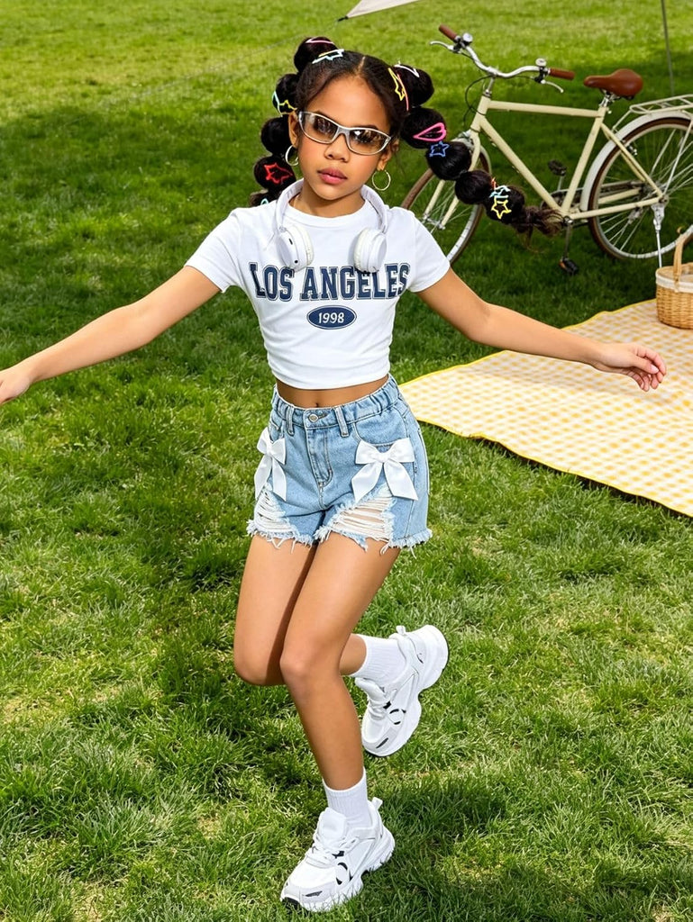 Toddler Girl's Jeans Shorts Cute Coquette Bowknot Ripped Distressed Denim Shorts