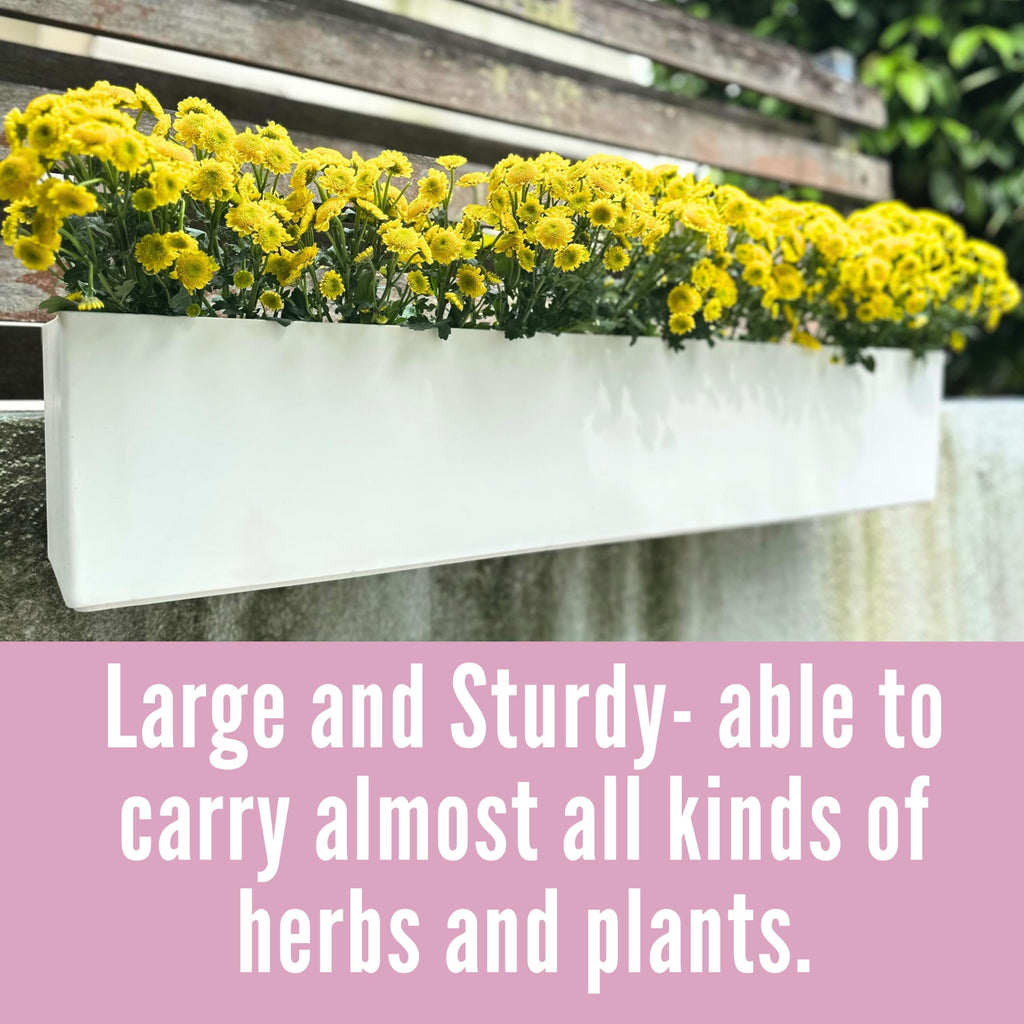 LaLaGreen Railing Planters for Outdoor (2 Pack, 40") White Rectangular Pots