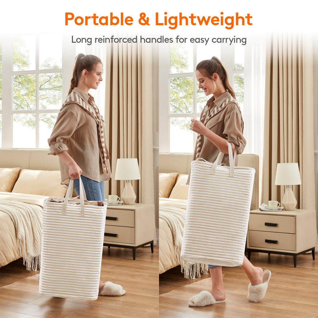 80L Large Laundry Baskets, Laundry Hampers Bags, 2 Pack, Beige
