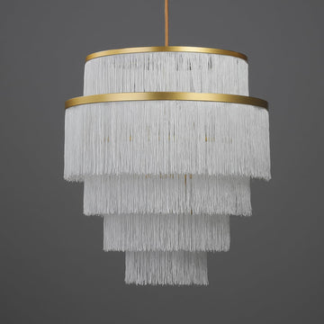 5-Tiered Boho Chandelier with Metal and White Fringe, 3 Lights Fringe Pendant Light Fixture, Tassle Chandelier, Baby