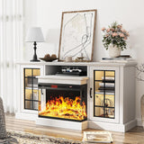 59 Inch Fireplace TV Stand with 3-Sided Glass, Media Entertainment Center for TVs up to 65 Inches, Adjustable LED Flame, White
