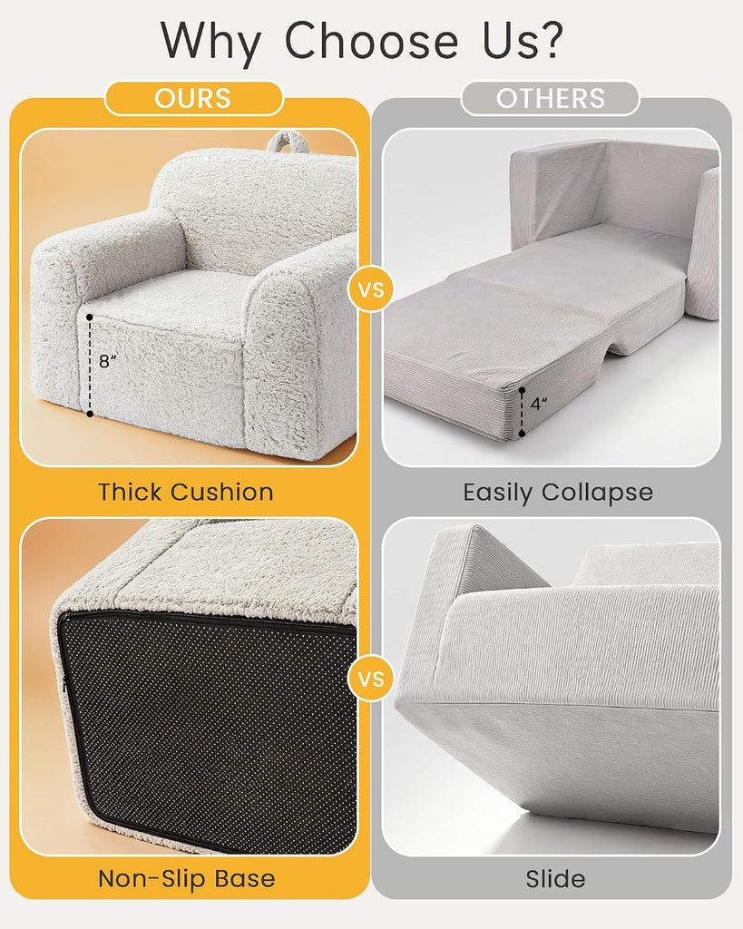 23" Kids Chair & Couch with Washable Sherpa Cover, Birthday Gifts