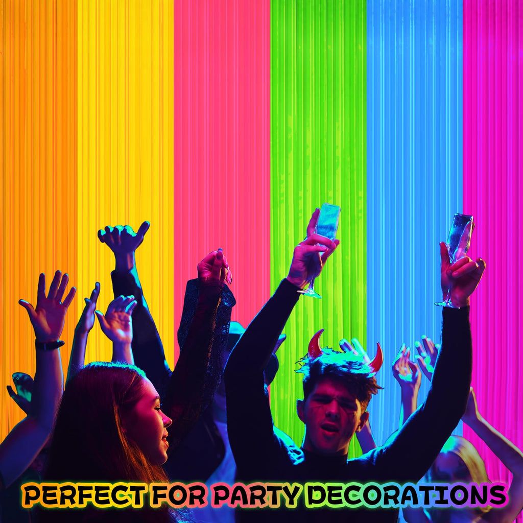 8 Pack Glow in The Dark Curtains Party Supplies 6.6 x 3.3 Ft Glow Tinsel Foil Fringe Curtains Colorful Patchwork