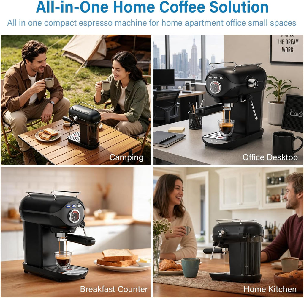 Espresso Machine, Compact Espresso Maker with Milk Frother | 20-Bar Pump, PID Control, Low Vibration Coffee Maker