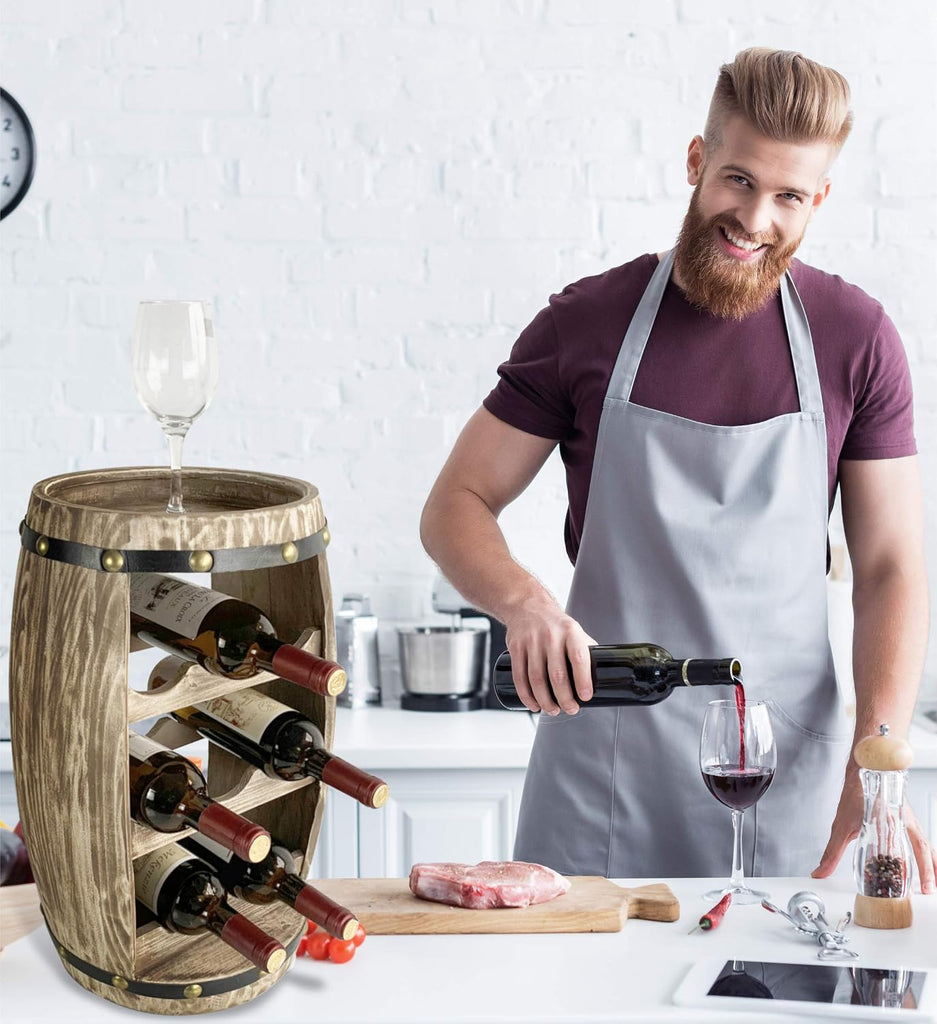 Modern Alexander Wine Rack - Freestanding Wooden Barrel Wine Holder for 8 Wine Bottles, Bottle Rack Floor Stand