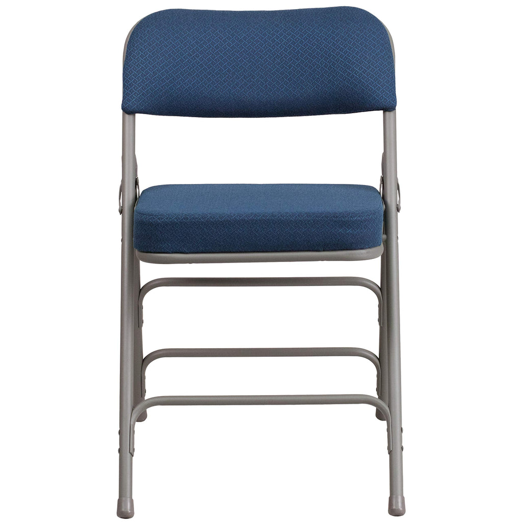 4 Pack HERCULES Series Premium Curved Triple Braced & Double Hinged Navy Fabric Metal Folding Chair