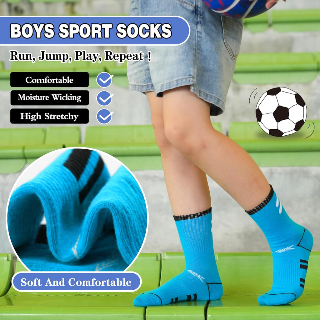 6 Pairs Kids Boys Socks Athletic Basketball Sport Youth Crew Cotton Soft Breathable Socks for Outdoor