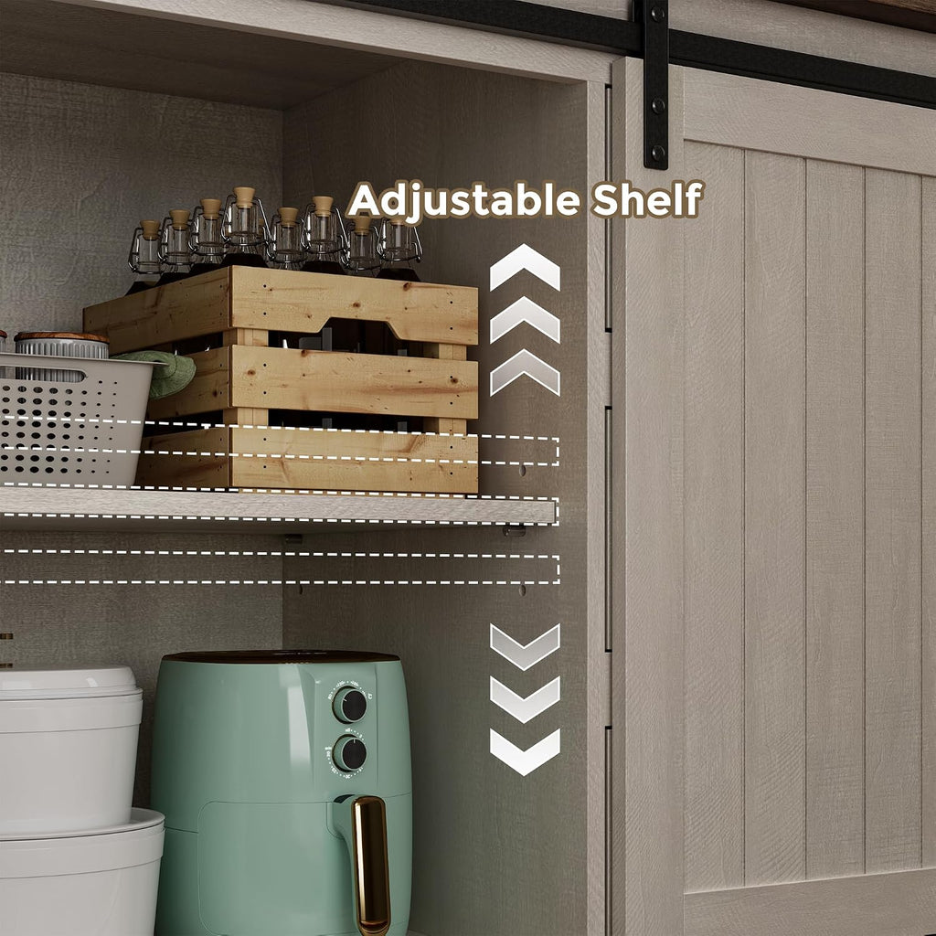 78.8" H Farmhouse Kitchen Hutch Cabinet with 3-Tier Open Shelves, Storage Pantry Cabinet with Wide Countertop, 6