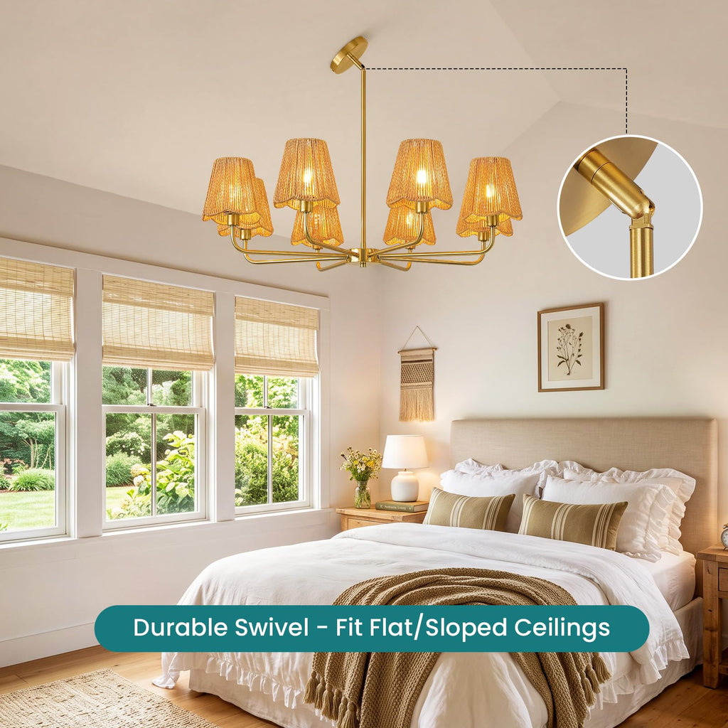 Rattan Chandelier Gold Boho Chandelier