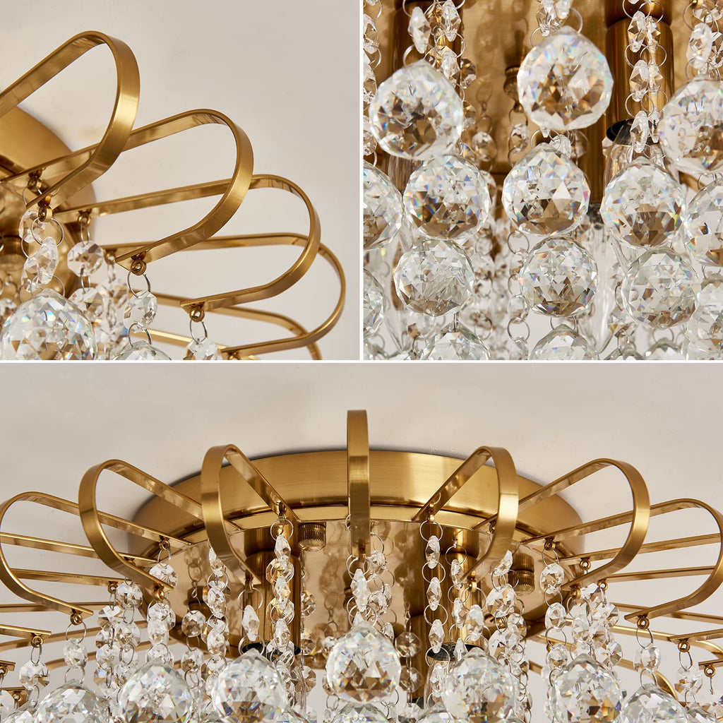 4-Lights Crystal Chandelier Modern Semi Flush Mount Ceiling Light Fixture Ceiling Lighting Hallway Dining Room