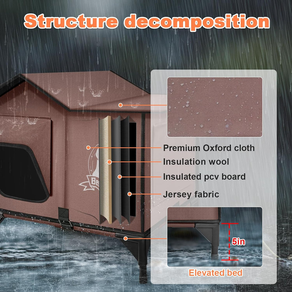 Large Heated Cat House for Outside 21x17x17 in with Elevated Base Cat-Attracting Eave Design Feral Stray