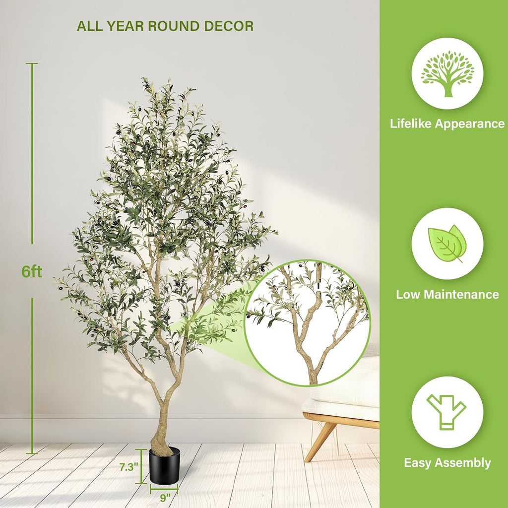 8ft Artificial Olive Tree Indoor with Large Branch Realistic Leaves