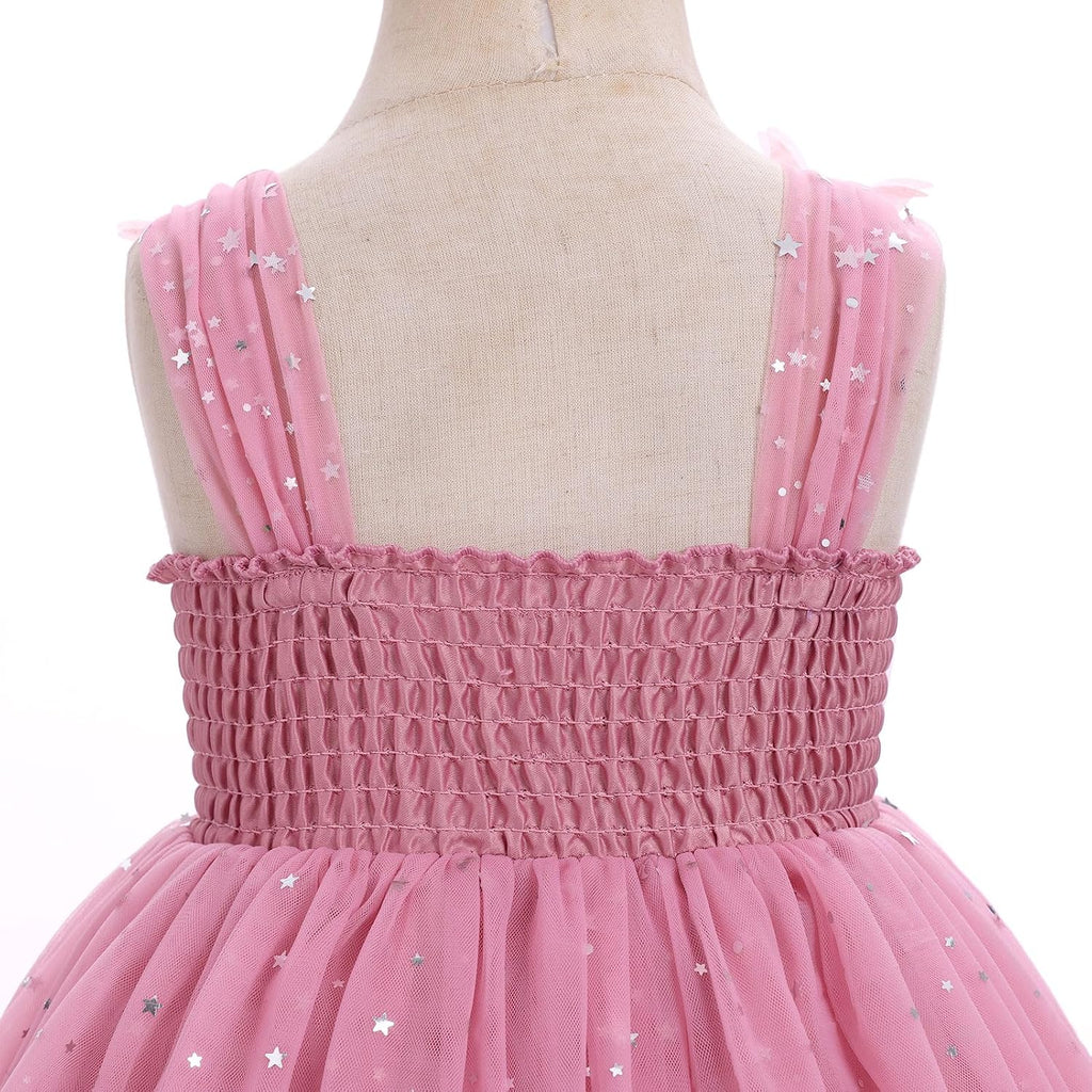 Toddler Baby Girls Sequin Butterfly Birthday Dress Smocked Backless Tulle Party Pageant Flower Girl Wedding Dresses