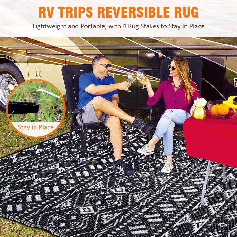 Outdoor Rugs 9'x12' s Clearance Waterproof Black&White 02#