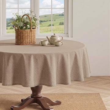 Textured Linen 60 Inch Round Table Cloth for Circle Table, Khaki