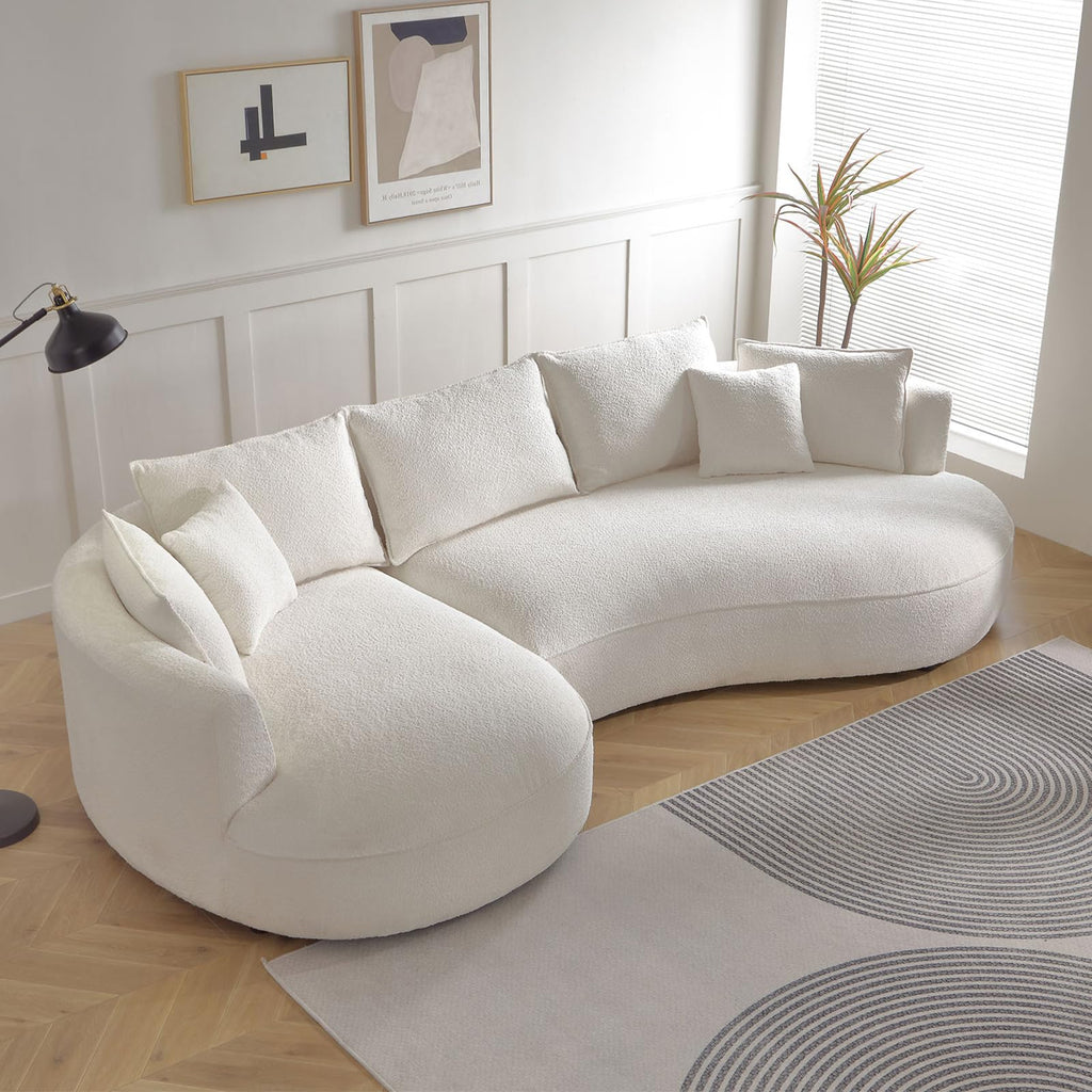 Oversized Curved Sectional Sofa, 125", 5-Seater, Upholstered, Boucle, Cloud