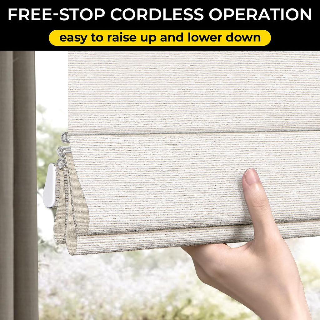 100% Blackout Cordless Roman Shades for Indoor Windows & French Doors, 33 3/4" W × 60" H - Blackout - Beige