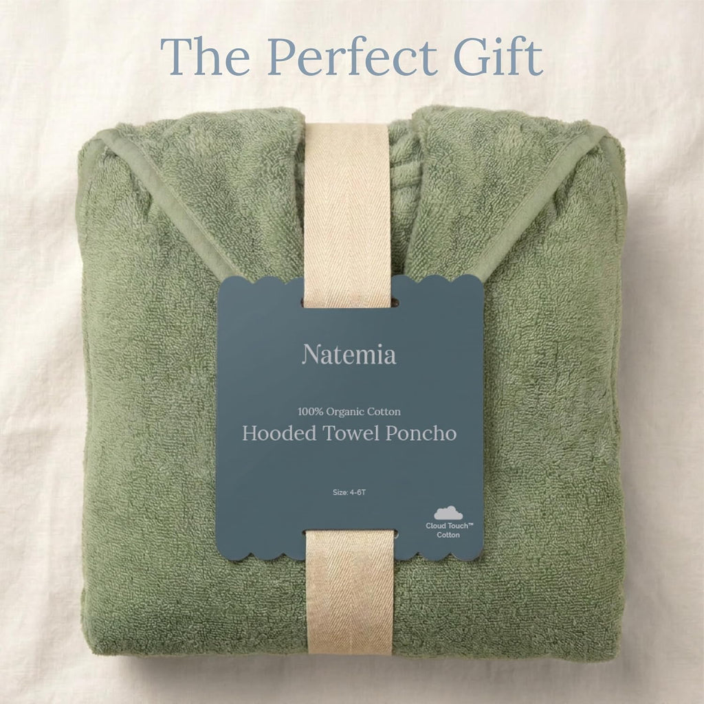 Hooded Towel Poncho - 100% Organic Cotton - Kids & Toddler Beach Towel with Hood - GOTS Certified - Gentle on