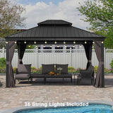 12' X 14' Patio Gazebo with Light Permanent Hardtop Gazebo with Metal Roof for Outdoor Lawn and Garden Grey