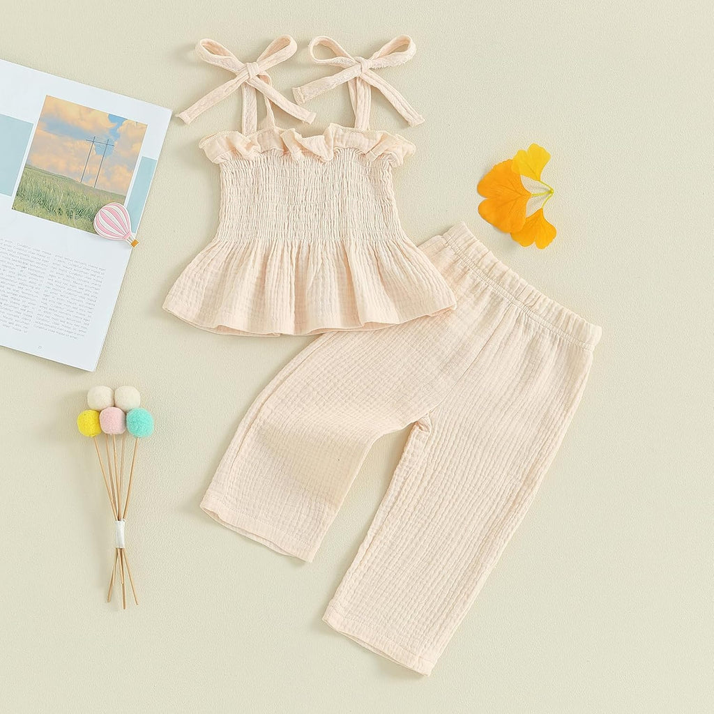 Infant Baby Toddler Girls Clothes Solid Color Sleeveless Camisole Linen Pants Set Baby Summer Outfits
