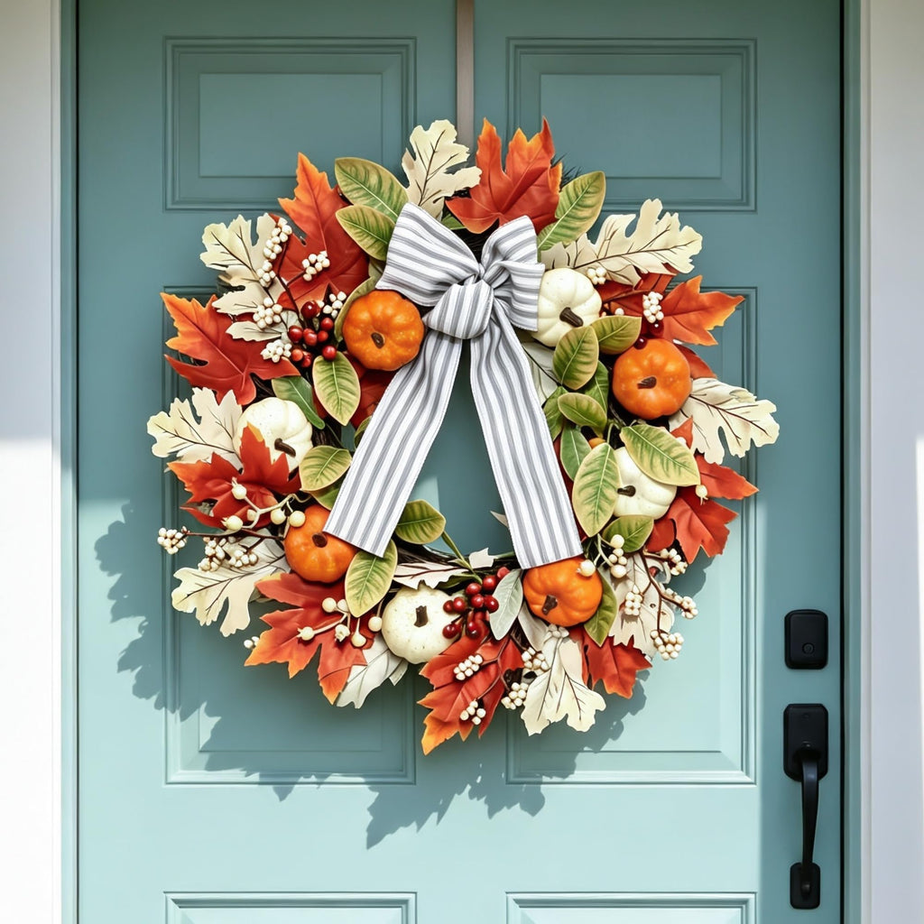 24 Inch Fall Wreaths for Front Door, Home Decor Farmhouse Off White