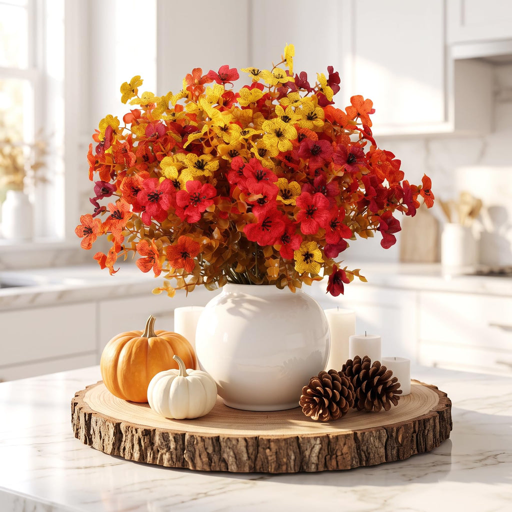 12 Bundles Fall Artificial Flowers for Outdoor Indoor, Fake Silk Daisy with Eucalyptus Leaves, Autumn Faux Flower for