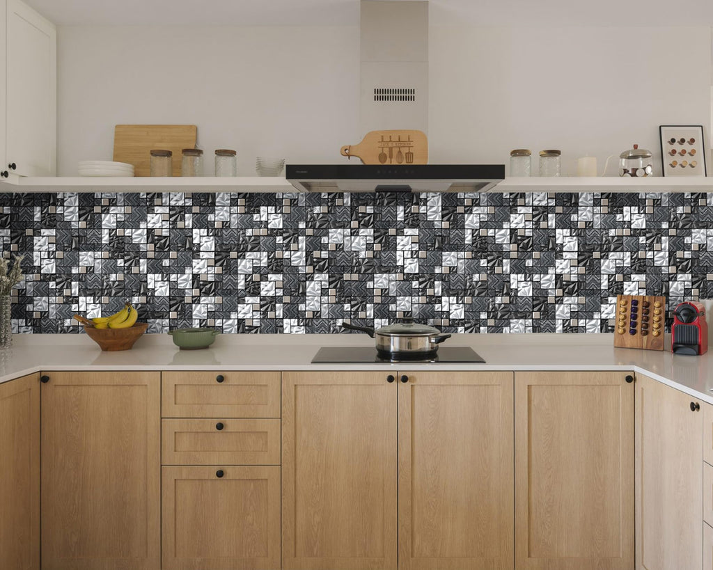 Black & White Glass Tiles Kitchen Bathroom Wall Backsplash Mosaic Versailles Pattern [Set of 5]