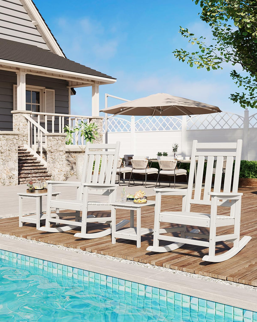 Poly Lumber Rocking Chair Outdoor Set of 4 with 2 Side Table - HDPE High Back Porch Rocker Chairs for Adults - All