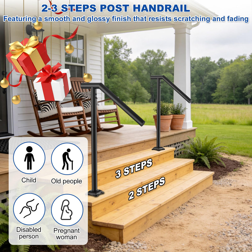 Handrails for Outdoor Step-Single Post Wrought Iron Handrail for 1-2-3 Step