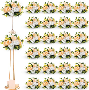 Silk Rose Flower Balls,Champagne, White - Set of 24