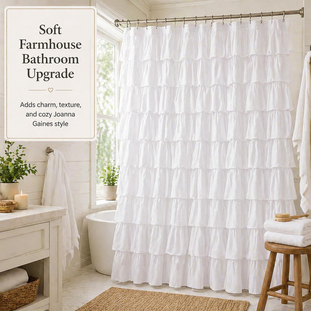 White Ruffle, 72 x 72 Inches, Farmhouse Style