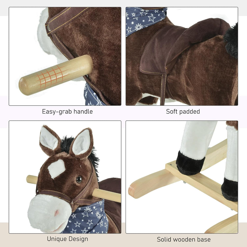 Kids Plush Ride-On Rocking Horse Toy with Fun Realistic Sounds Brown