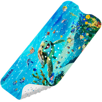 Bath Mat for Tub Non Slip Kids Bathtub Mat 40x16 Baby Bath Mat, Blue Sea