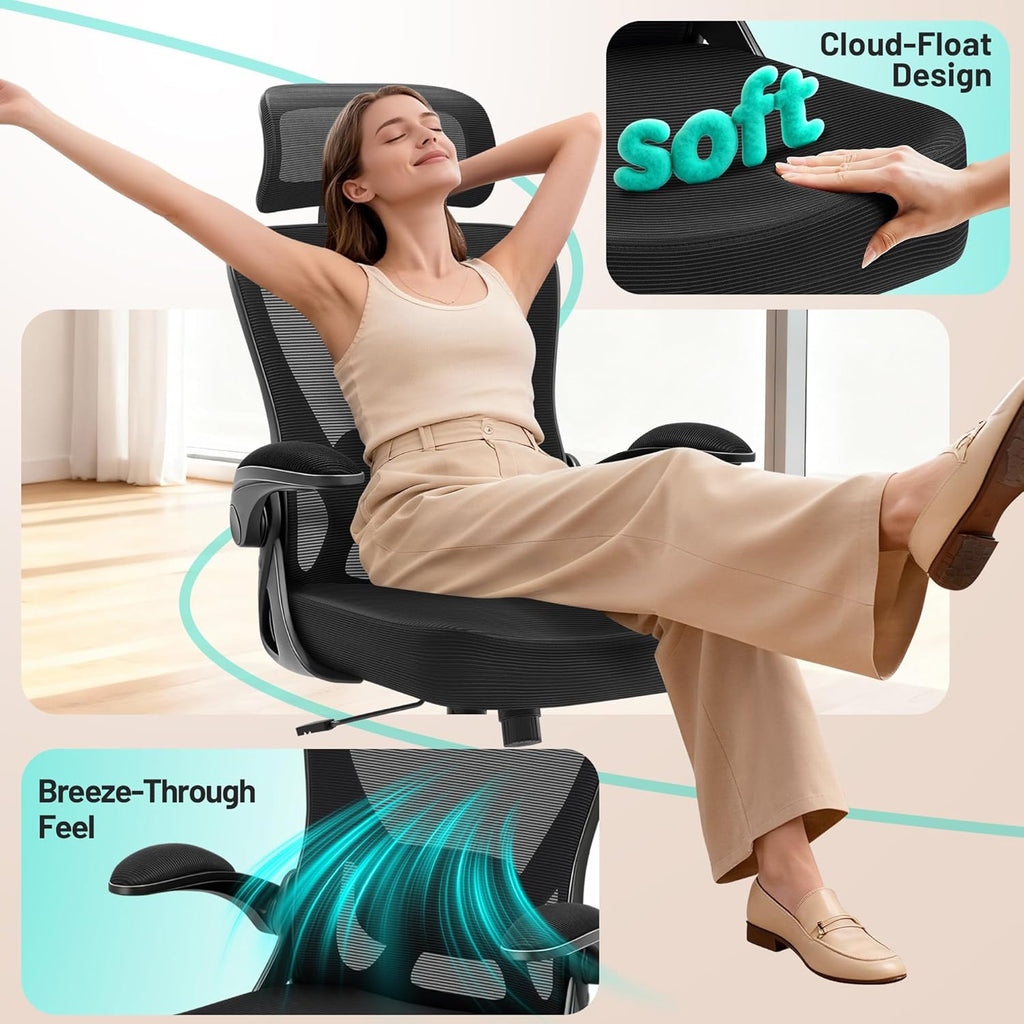 Office Chair - Ergonomic Desk Chair Breathable Mesh Chair with 2D Headrest & Adjustable Lumbar Support - Executive