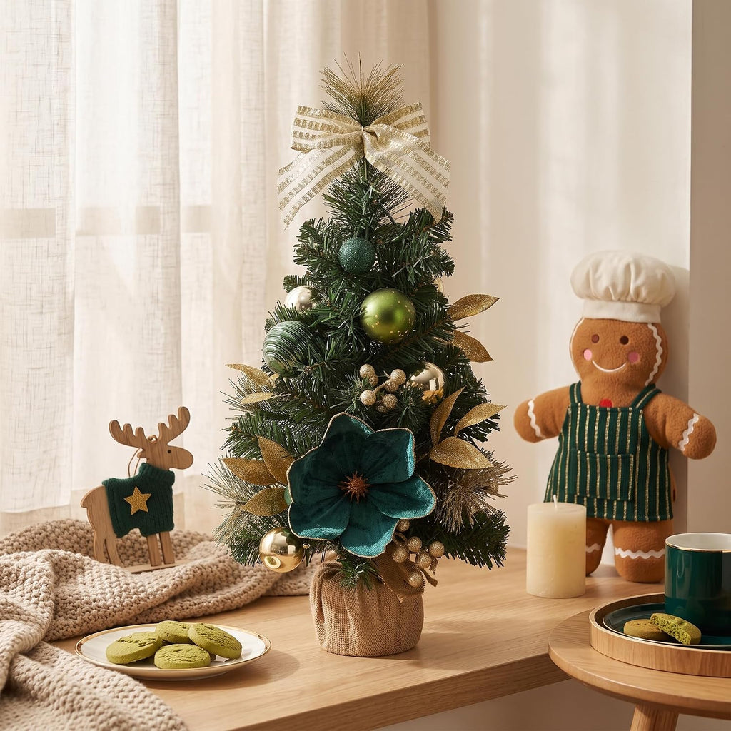 24" Green Small Christmas Tree Mini Tabletop with Lights